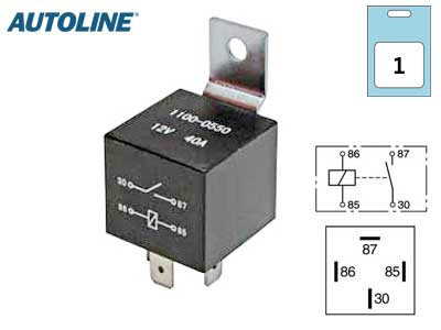 Rele 12V 40A 4-napainen Autoline - Lisävalojen releet - 1569-20140 - 1