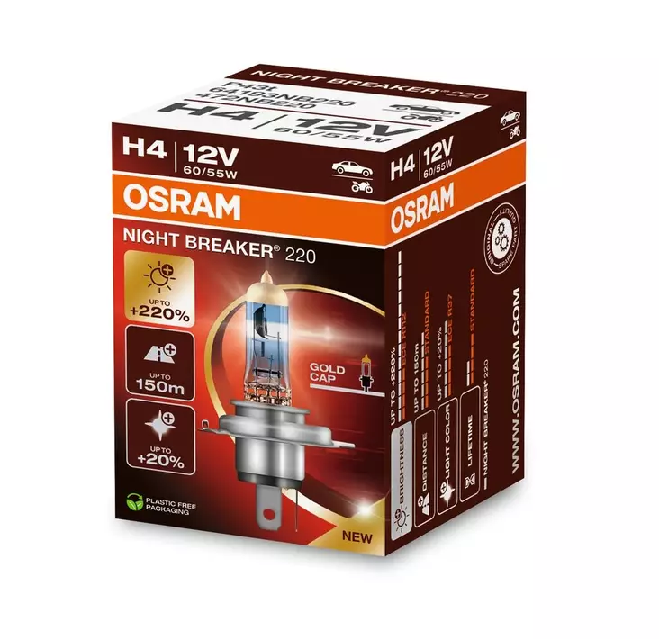Osram Night Breaker 220 H4 polttimo 12V 60/50W - H4 Halogenpolttimot 12V - 050-64193NB220 - 1