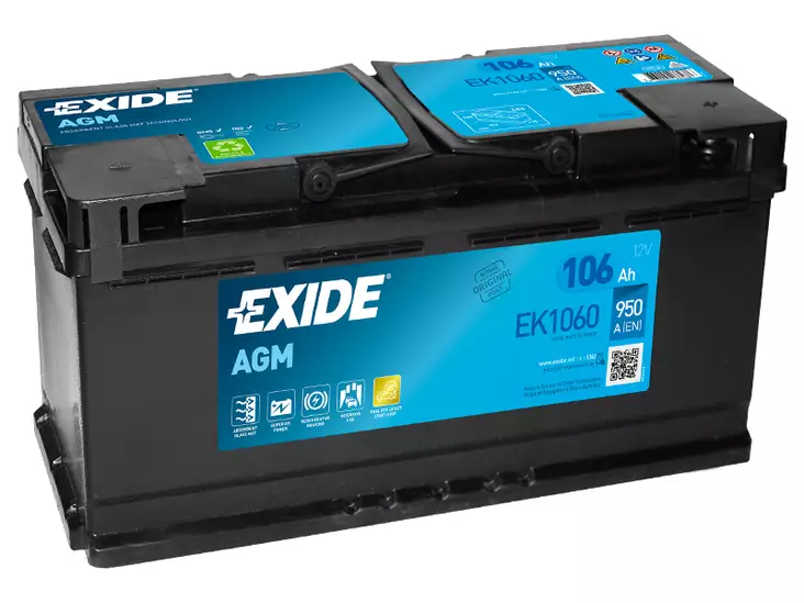Exide EK1060 AGM käynnistysakku 106Ah 950A -/+ - Exide akut - 1815-EK1060 - 1