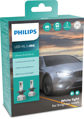 LED-ajovalopolttimopari Philips Ultinon Pro5100 H4 12/24V - LED-polttimot - 100-12342LEDU51 - 1