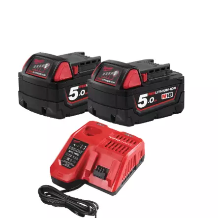 Akkupaketti M18 5Ah Milwaukee 2kpl + laturi - Milwaukee 18V akut ja laturit - M18NRG-502 - 1