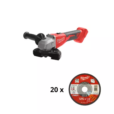 Milwaukee akkukulmahiomakone M18 BLSAG125X0 + 20kpl Milwaukee katkaisulaikkoja - Milwaukee 18V akkukonepaketit - M18BLSAG125X0SET2 - 1