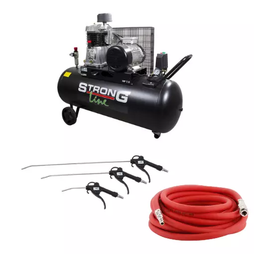 Kompressori 7,5HP 925L/200L + letku ja puhalluspistoolisarja - Paineilmakoneet - XT200925PAK - 1