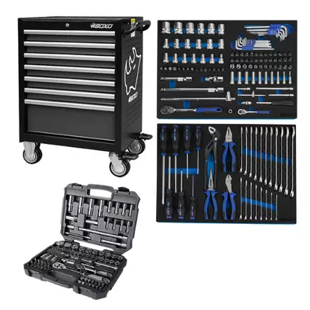 Työkaluvaunu Boxo 7071A + 143 työkalua + kaupanpäälle Boxo Black hylsysarja salkussa - Työkaluvaunut ja -pakit - 285-7071A-143SET - 1