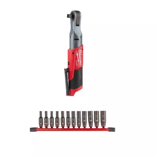 Akkuräikkäväännin 1/4" M12 FHIR14-0 Milwaukee + pitkä 1/4"-hylsysarja - Milwaukee 12V rungot - M12FHIR14-0SET - 1